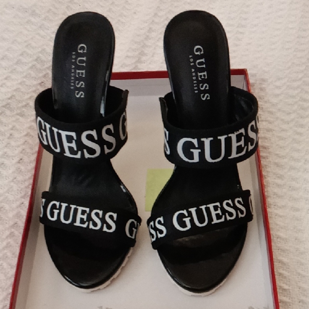 GUESS Black and White Logo Heels